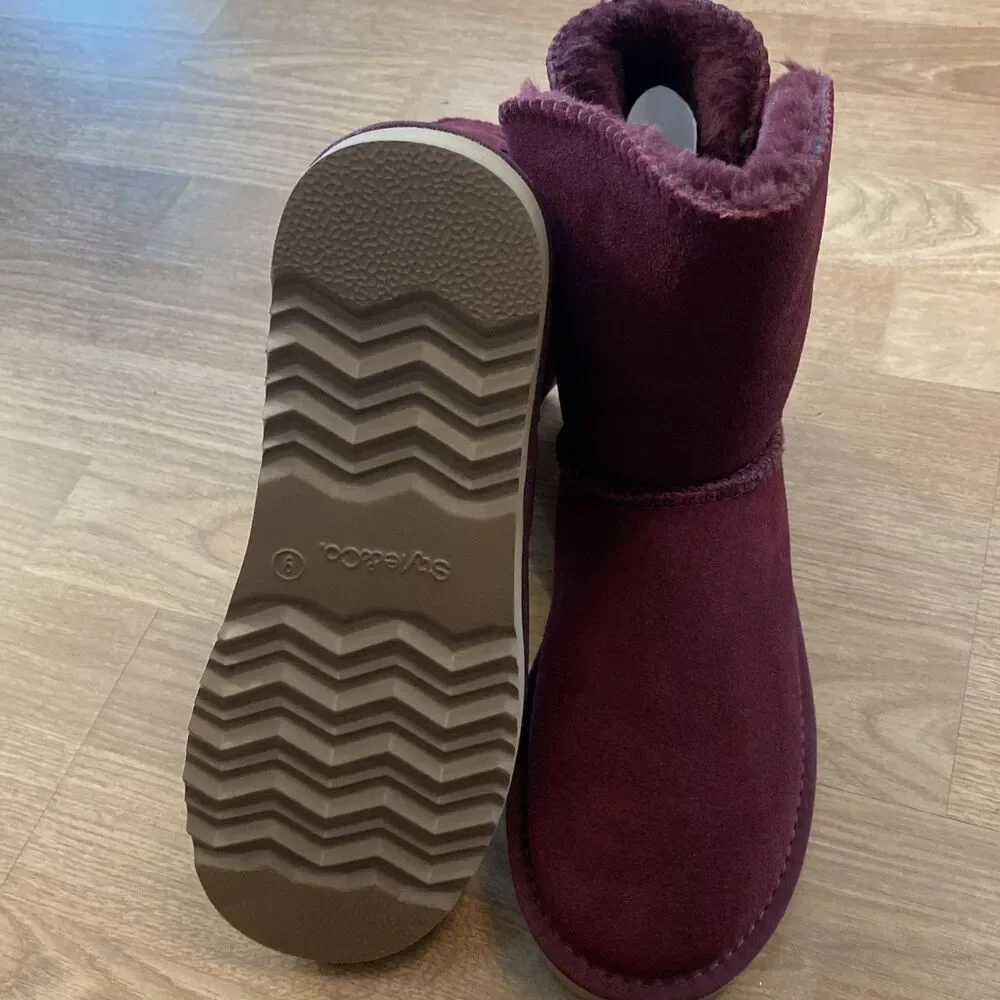 Style & Co Teenyy suede winter Booties  Burgundy Faux Fur Lined Boots Size 9 new